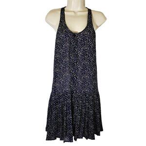 Blue Polka Dot Halter Chemise Dress Ruffled Hem I Love H81 Button Front Small